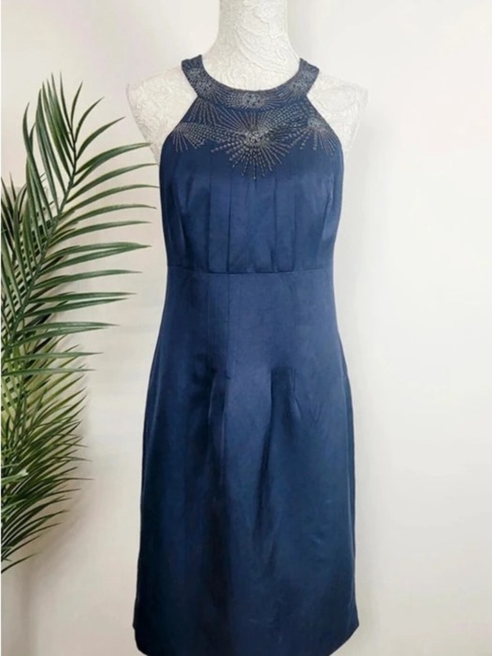 Navy Beaded Halter Neck Maxi Dress